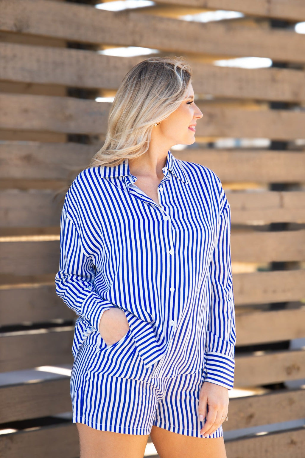Trouser Shorts, Blue Stripes